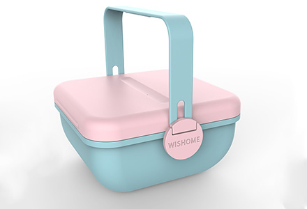 1200 ml salad bowl lunch box with 3-tier design in dusty blue and rose