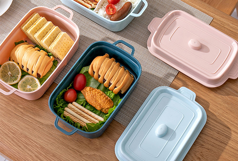 1200 ml salad bowl lunch box with 3-tier design in dusty blue and rose