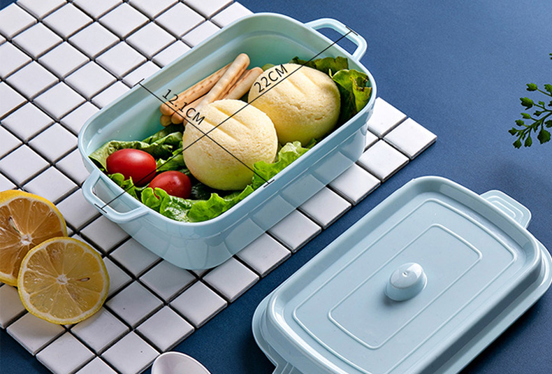 1200 ml salad bowl lunch box with 3-tier design in dusty blue and rose