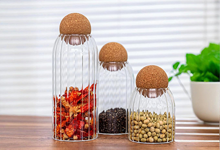 WISHOME Spherical Cork Stopper Glass Storage Jars Main Product Image