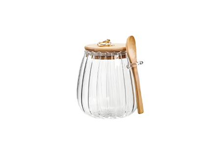 WISHOME Borosilicate Glass Storage Jar with Bamboo Lid & Hanging Spoon Main Product Image