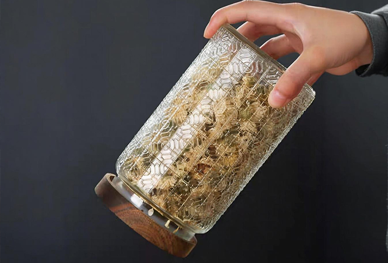 WISHOME Retro Embossed Glass Storage Jar with Bamboo Lid Main Product Image