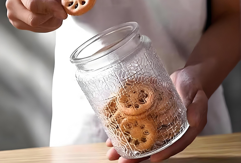 WISHOME Retro Embossed Glass Storage Jar with Bamboo Lid Main Product Image