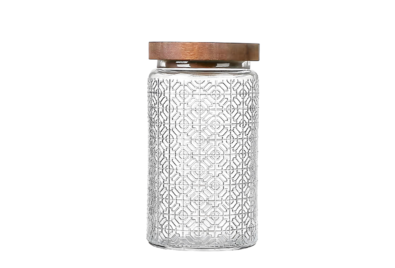 WISHOME Retro Embossed Glass Storage Jar with Bamboo Lid Main Product Image