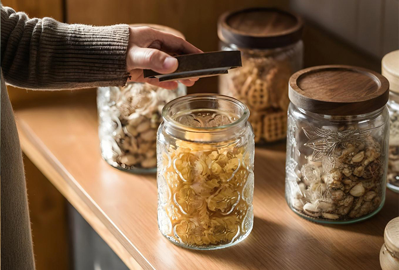 WISHOME Retro Embossed Glass Storage Jar with Bamboo - Wood Lid Main Product Image