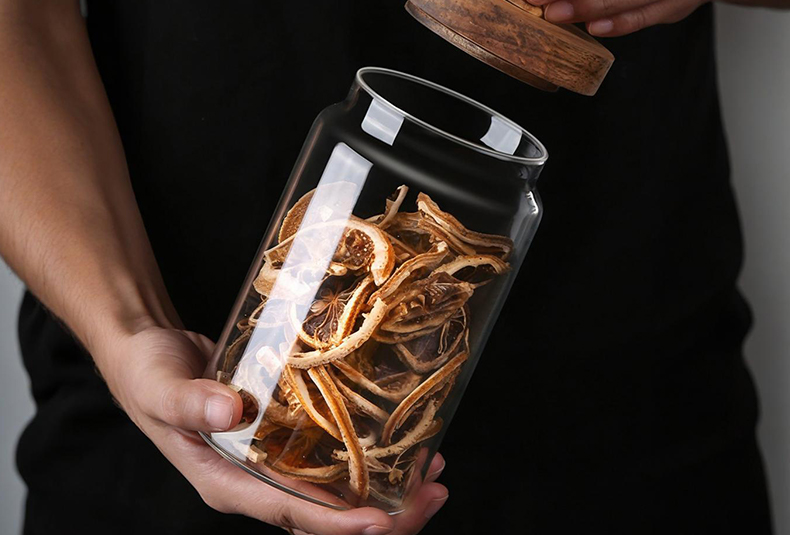 WISHOME Acacia Wood Knob Glass Storage Jar Main Product Image