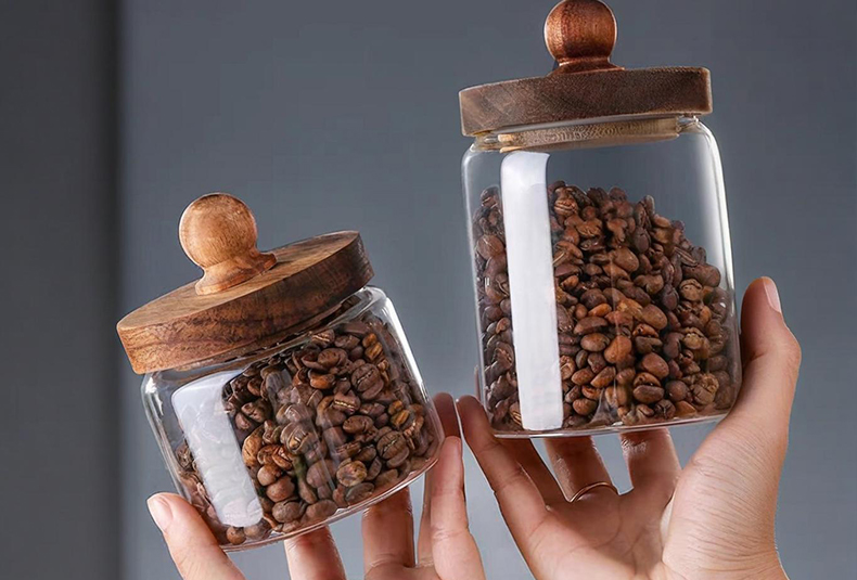 WISHOME Acacia Wood Knob Glass Storage Jar Main Product Image