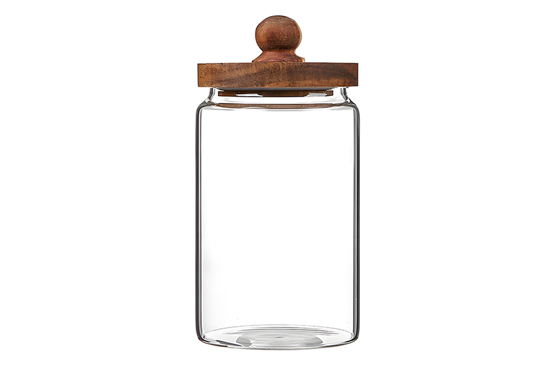 WISHOME Acacia Wood Knob Glass Storage Jar Main Product Image