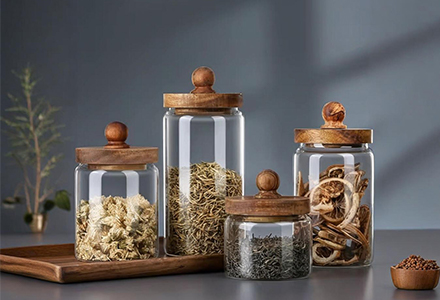 WISHOME Acacia Wood Knob Glass Storage Jar Main Product Image