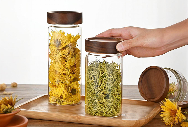 WISHOME Acacia Wood Threaded Glass Storage Jar Main Product Image