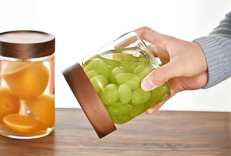 WISHOME Acacia Wood Threaded Glass Storage Jar Main Product Image
