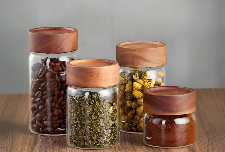 WISHOME Acacia Wood Threaded Glass Storage Jar Main Product Image