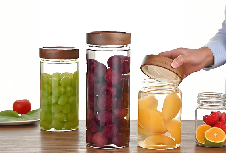 WISHOME Acacia Wood Threaded Glass Storage Jar Main Product Image