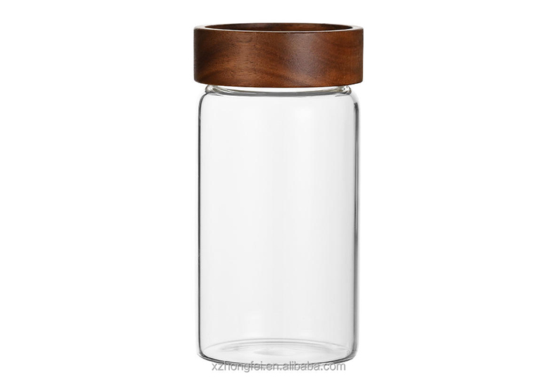 WISHOME Acacia Wood Threaded Glass Storage Jar Main Product Image
