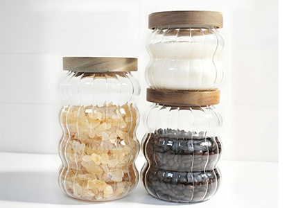 WISHOME Ripple Glass Storage Jar with Bamboo - Wood Lid Main Product Image
