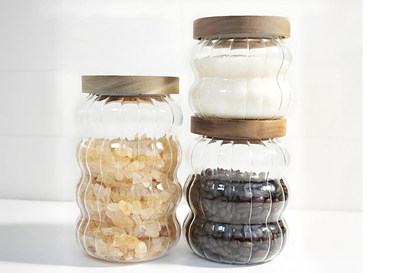 WISHOME Ripple Glass Storage Jar with Bamboo - Wood Lid Main Product Image