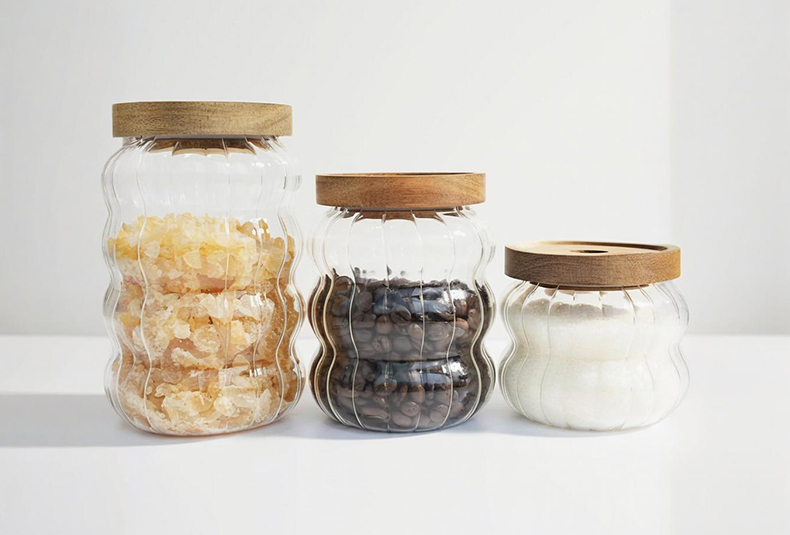 WISHOME Ripple Glass Storage Jar with Bamboo - Wood Lid Main Product Image