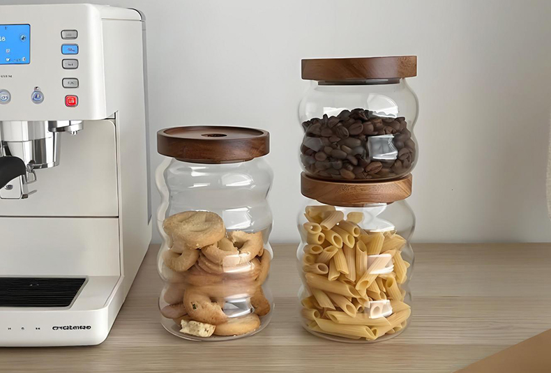 WISHOME Ripple High - Borosilicate Glass Storage Jar with Acacia Wood Lid Main Product Image