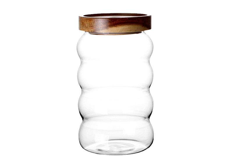 WISHOME Ripple High - Borosilicate Glass Storage Jar with Acacia Wood Lid Main Product Image
