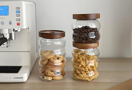 WISHOME Ripple High - Borosilicate Glass Storage Jar with Acacia Wood Lid Main Product Image