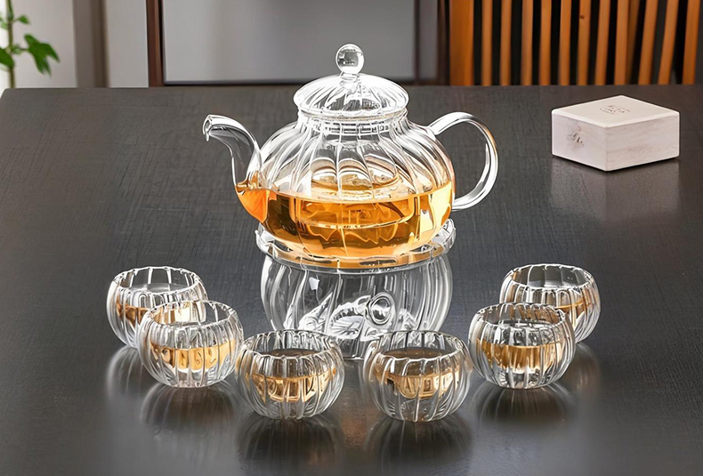 WISHOME Striped Borosilicate Glass Teapot Set Main Product Image