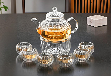 WISHOME Striped Borosilicate Glass Teapot Set Main Product Image