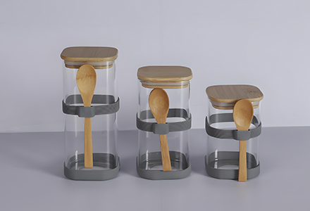 WISHOME 3 - Piece Square Glass Jar Set with Bamboo Lid & Spoon Main Product Image