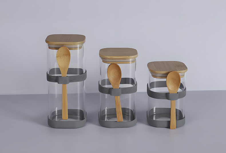 WISHOME 3 - Piece Square Glass Jar Set with Bamboo Lid & Spoon Main Product Image