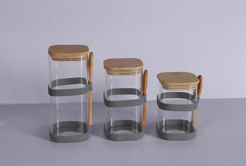 WISHOME 3 - Piece Square Glass Jar Set with Bamboo Lid & Spoon Main Product Image