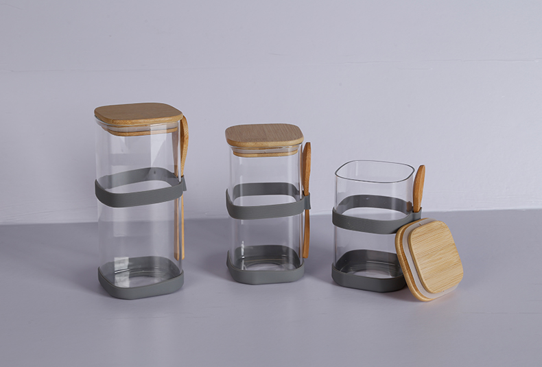 WISHOME 3 - Piece Square Glass Jar Set with Bamboo Lid & Spoon Main Product Image