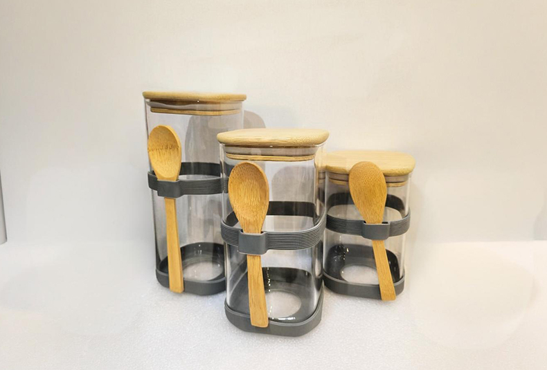 WISHOME 3 - Piece Square Glass Jar Set with Bamboo Lid & Spoon Main Product Image