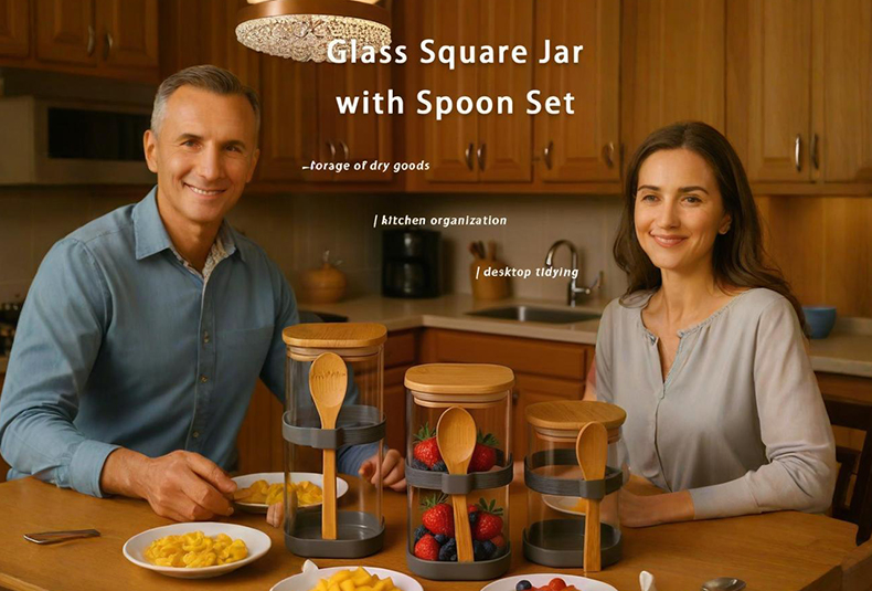 WISHOME 3 - Piece Square Glass Jar Set with Bamboo Lid & Spoon Main Product Image