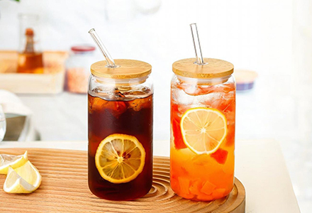 WISHOME 4-Piece Cola Glass Set with Bamboo Lid & Straws Main Product Image