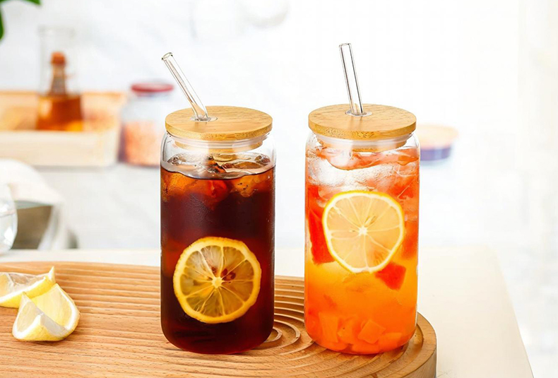 WISHOME 4-Piece Cola Glass Set with Bamboo Lid & Straws Main Product Image