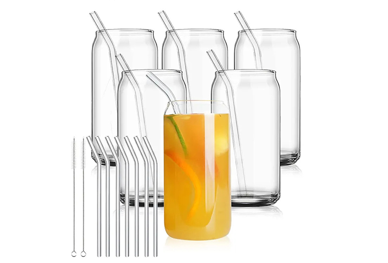 WISHOME 4-Piece Cola Glass Set with Bamboo Lid & Straws Main Product Image