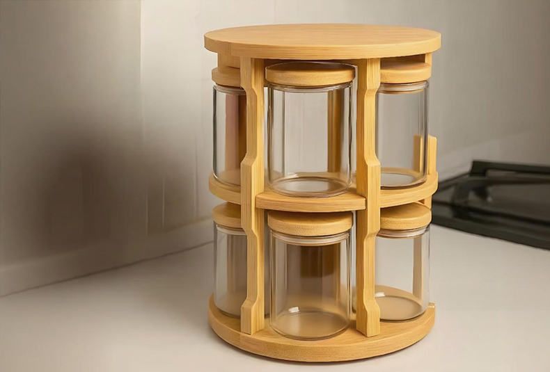 WISHOME Bamboo Rotating Spice Rack with Glass Jars Main Product Image