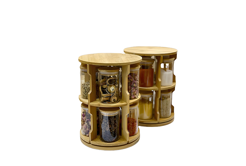 WISHOME Bamboo Rotating Spice Rack with Glass Jars Main Product Image