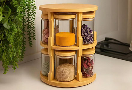 WISHOME Bamboo Rotating Spice Rack with Glass Jars Main Product Image