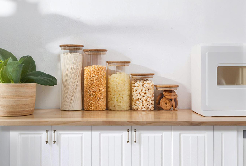 WISHOME Round Borosilicate Glass Storage Jar Set with Bamboo Lid Main Product Image