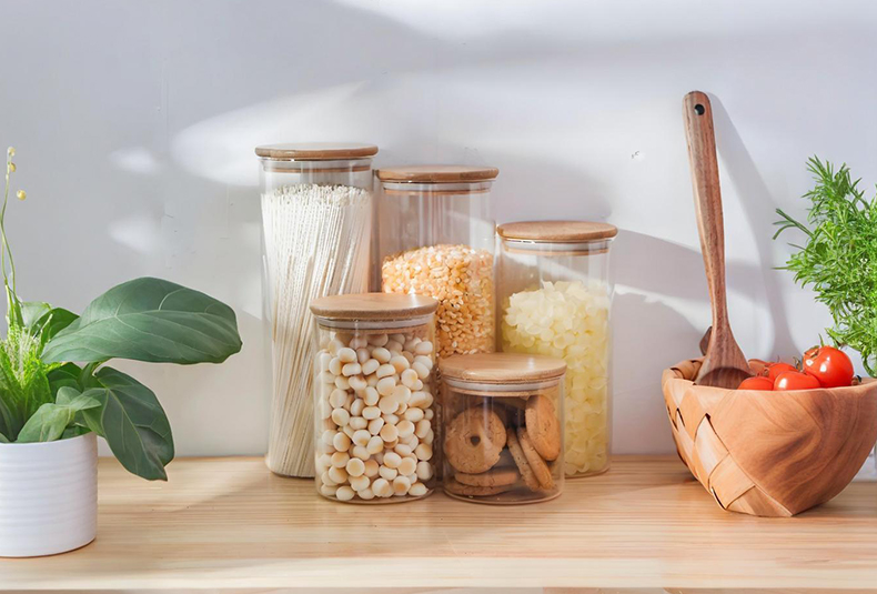 WISHOME Round Borosilicate Glass Storage Jar Set with Bamboo Lid Main Product Image