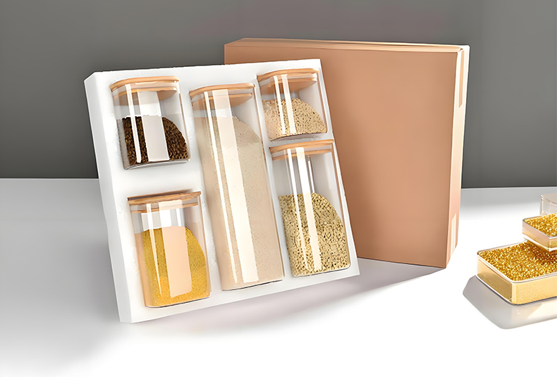 WISHOME Square Borosilicate Glass Storage Jar Set with Bamboo Lid Main Product Image
