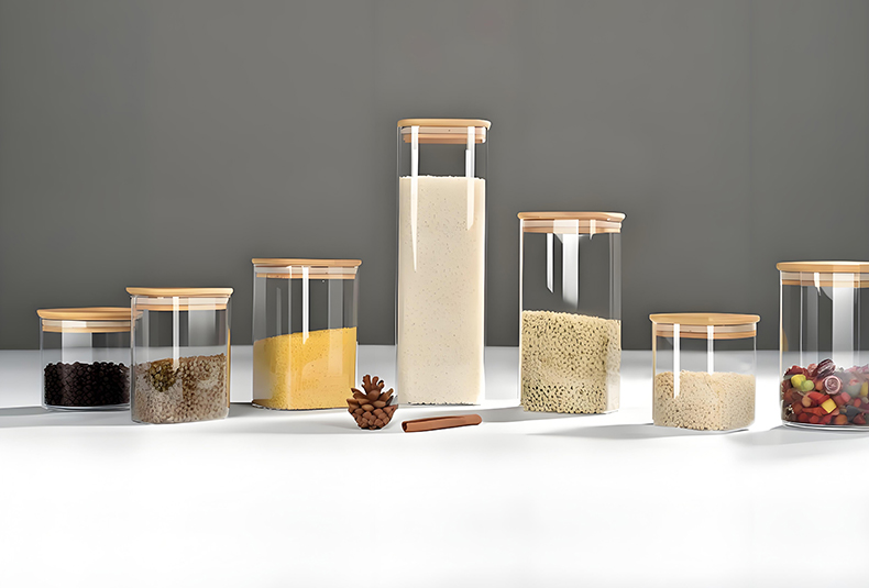 WISHOME Square Borosilicate Glass Storage Jar Set with Bamboo Lid Main Product Image