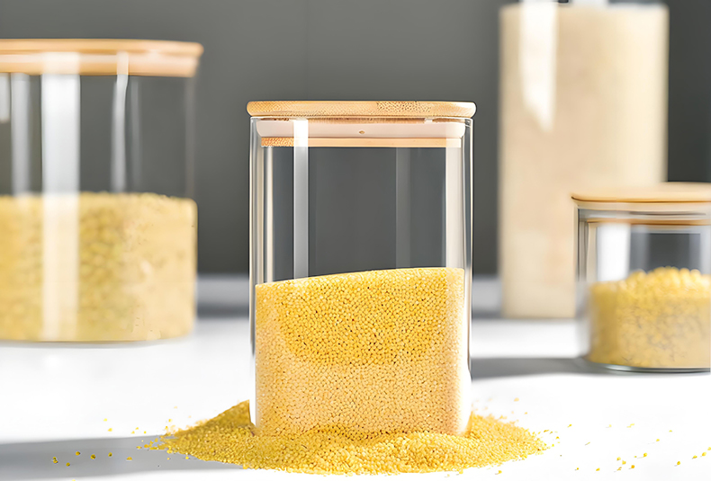 WISHOME Square Borosilicate Glass Storage Jar Set with Bamboo Lid Main Product Image