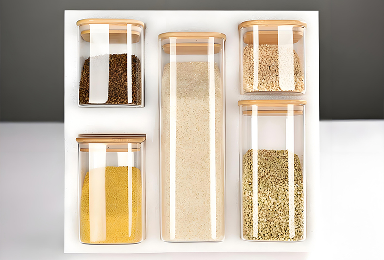 WISHOME Square Borosilicate Glass Storage Jar Set with Bamboo Lid Main Product Image