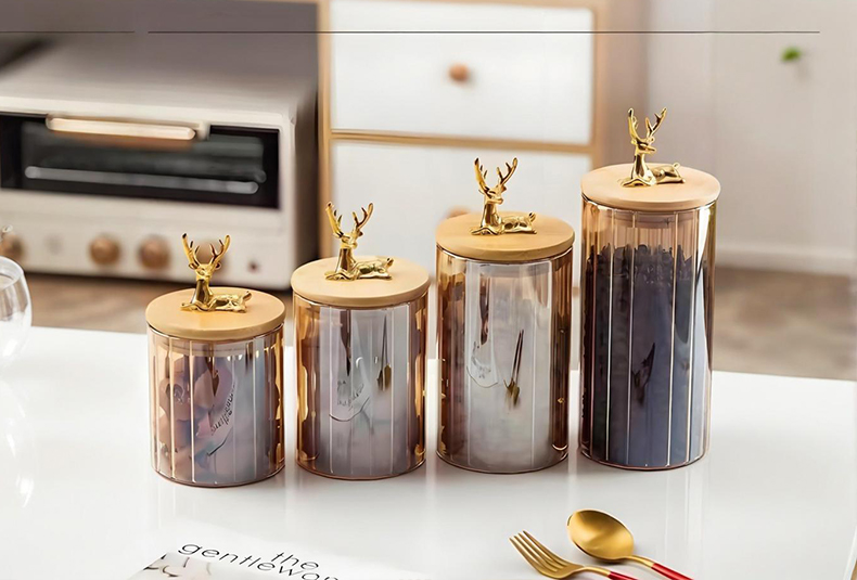 WISHOME Deer - Shaped Bamboo Lid Borosilicate Glass Storage Jars (4 - Piece Set) Main Product Image