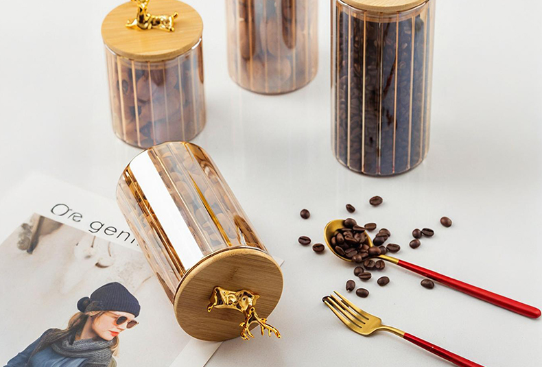 WISHOME Deer - Shaped Bamboo Lid Borosilicate Glass Storage Jars (4 - Piece Set) Main Product Image