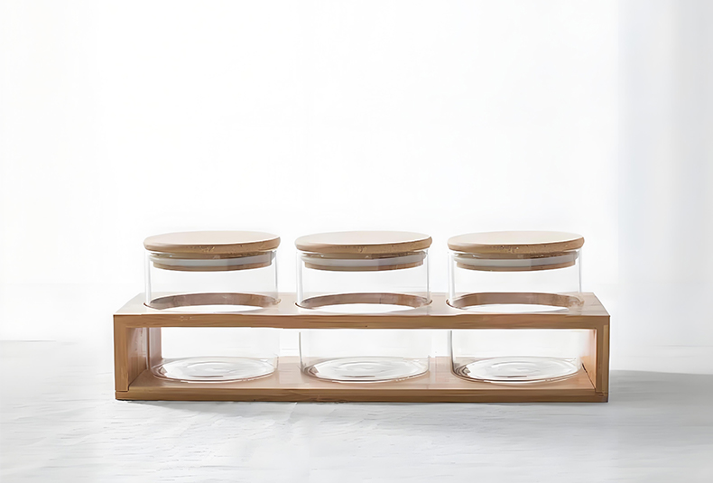 WISHOME 3 - Piece Borosilicate Glass Storage Jars with Bamboo Base Main Product Image