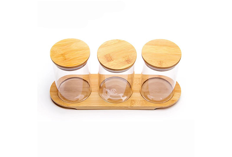 WISHOME 3 - Piece Borosilicate Glass Storage Jars with Bamboo Base Main Product Image