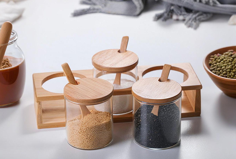 WISHOME 3 - Piece Round Seasoning Jar Set with Bamboo Lid & Spoon Main Product Image