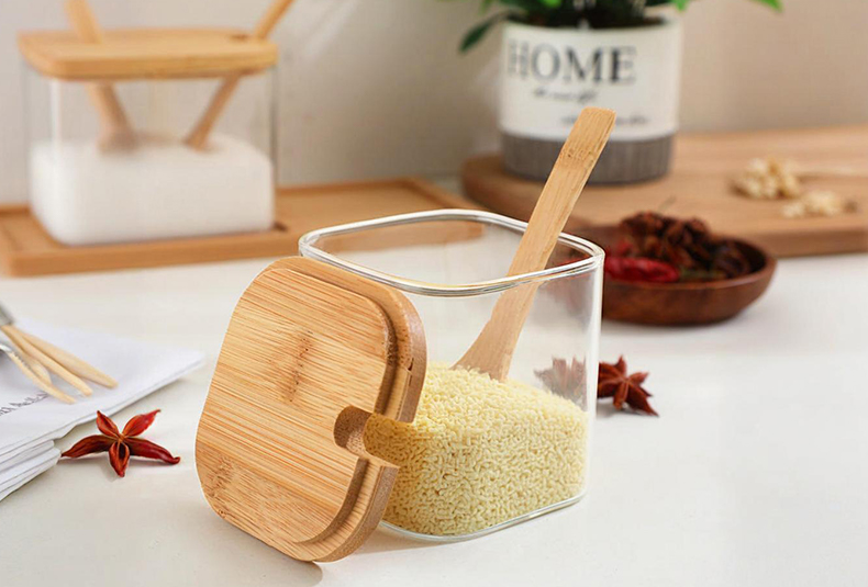 WISHOME 3 - Piece Square Seasoning Jar Set with Bamboo Wood Lid & Spoon Main Product Image